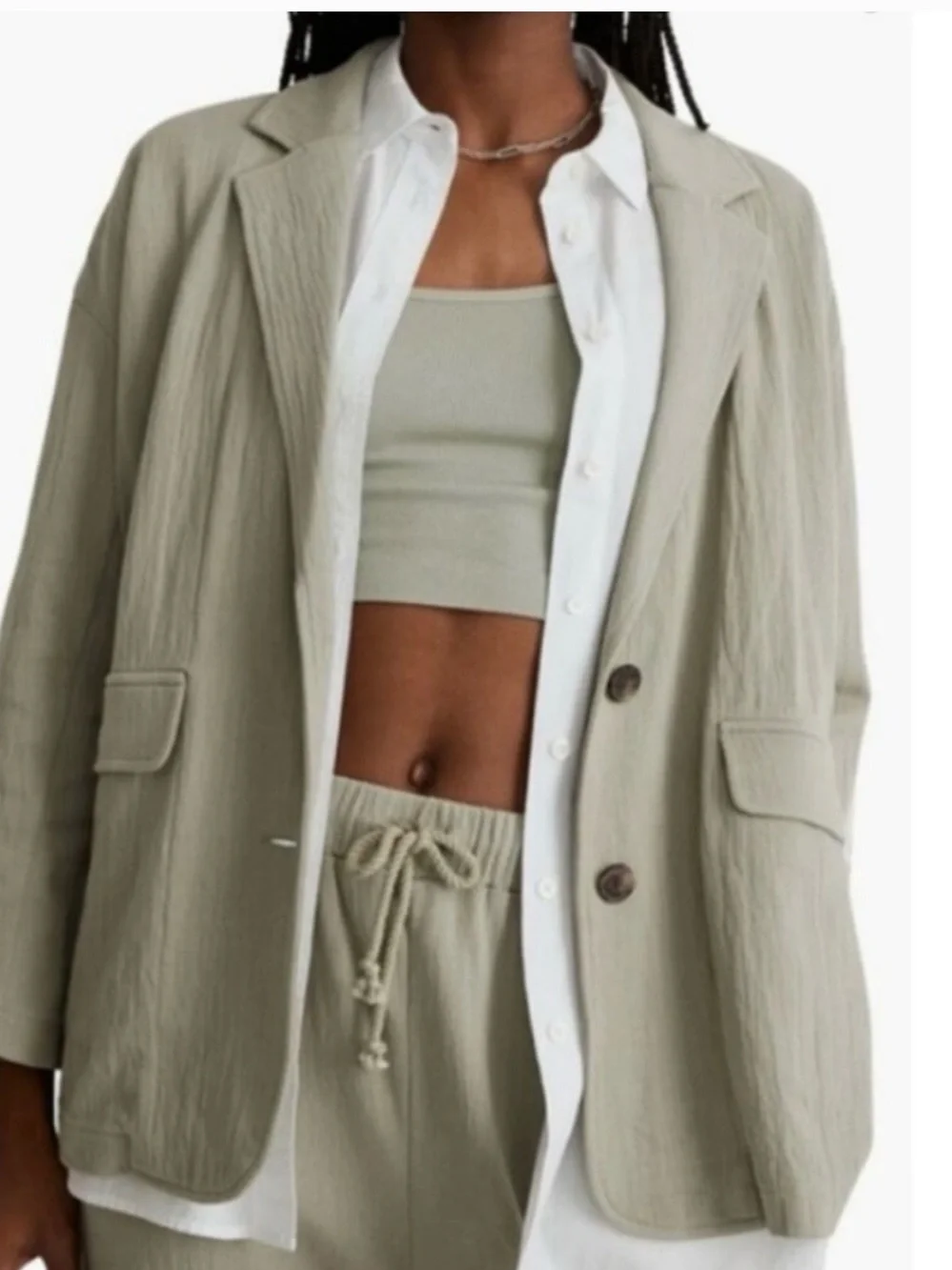 Madewell Linen Breezewoven Larsen Blazer Small Oversized Two Button Preppy Work